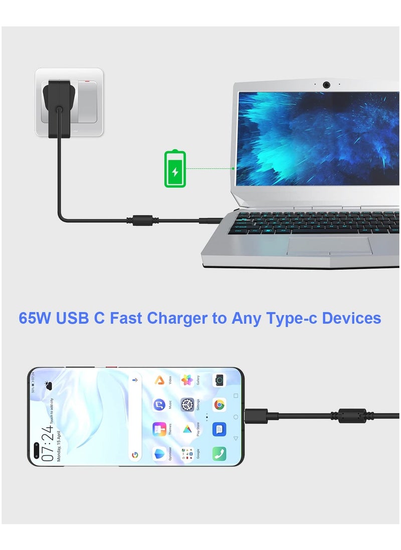 محول طاقة USB C بقدرة 65 وات 45 وات، سلك محول طاقة لشاحن الكمبيوتر المحمول من النوع C PD لأجهزة MacBook/Pro/Air، وSwitch، وSamsung، وASUS، وAcer، وDell، وHUAWEI، وHP والمزيد من الأجهزة من النوع C