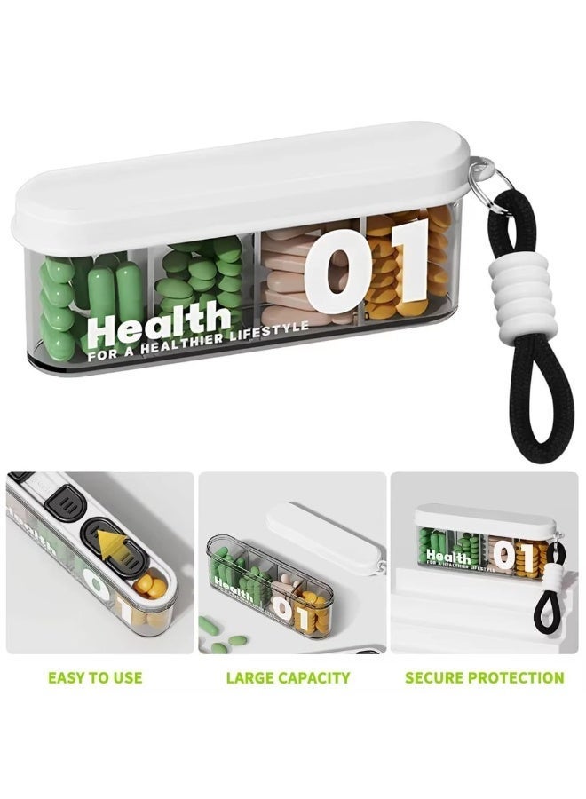 Portable pill organizer with 4 compartments - moisture-resistant vitamin case with key ring for travel and commuting. - Image 2