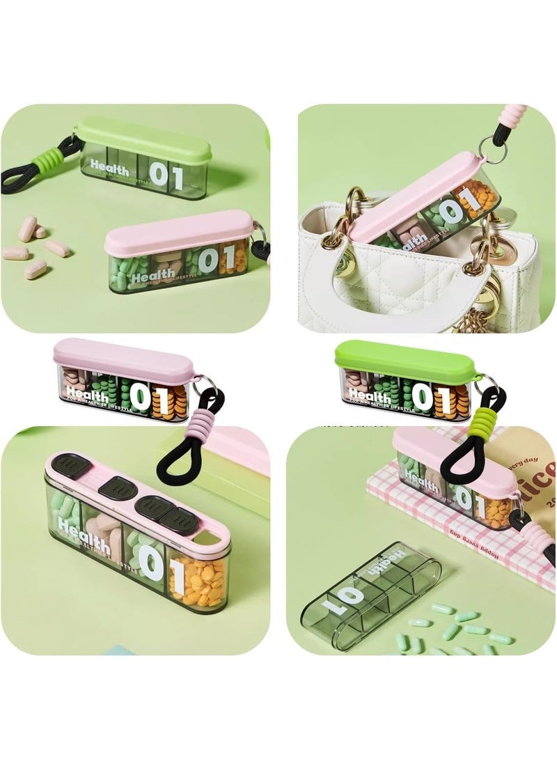 Portable pill organizer with 4 compartments - moisture-resistant vitamin case with key ring for travel and commuting. - Image 3