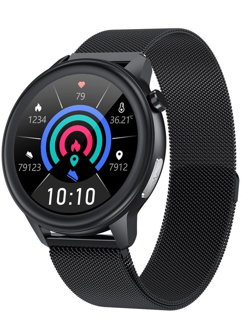 AROAQ E80 Smart Watch, Ai Artificial Intelligence Fitness Tracker Watch, Touch Screen Durable Health Monitoring Watch With ECG+PPG Body Temperature, Blood Pressure Oxygen Heart Rate Monitoring,(black steel) - Image 1