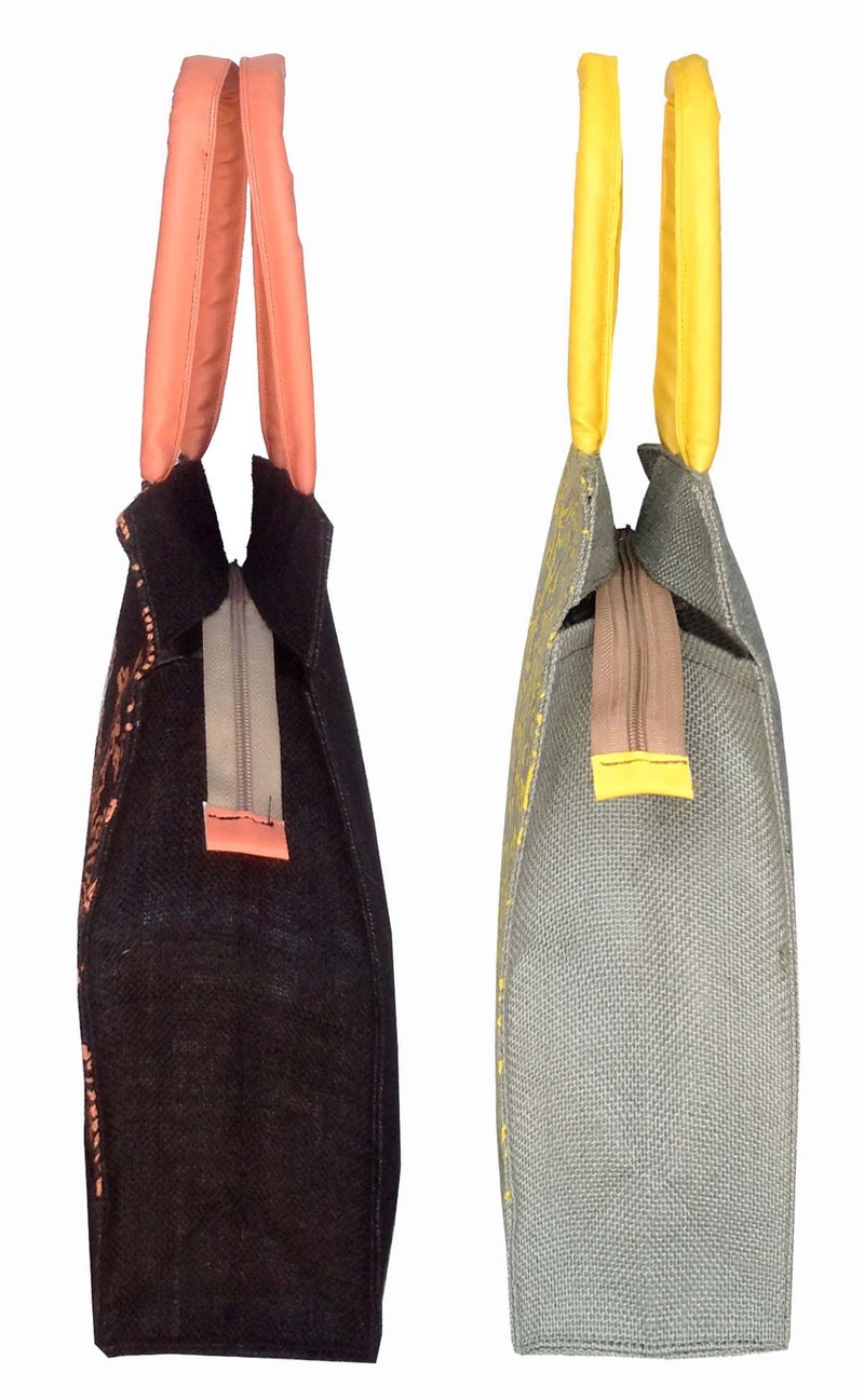 FOONTY Daily Use Women Jute Lunch Bags(Combo Of 2,Multicolour,Fab-11), 11 liter - Image 2