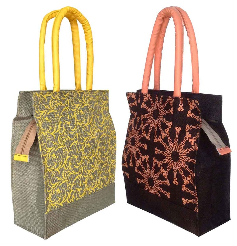FOONTY Daily Use Women Jute Lunch Bags(Combo Of 2,Multicolour,Fab-11), 11 liter - Image 1