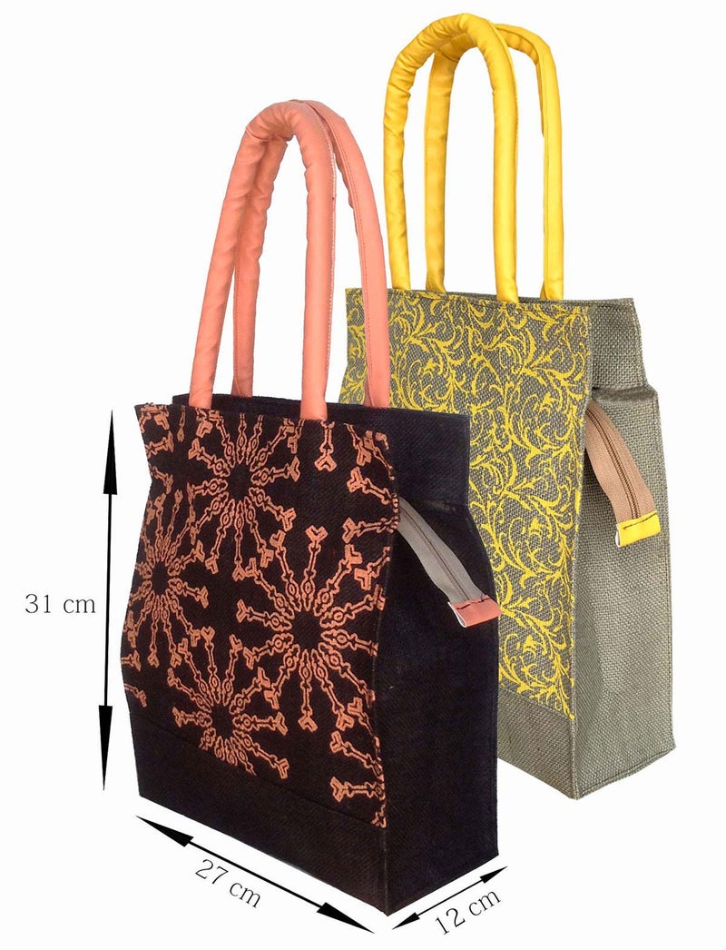 FOONTY Daily Use Women Jute Lunch Bags(Combo Of 2,Multicolour,Fab-11), 11 liter - Image 4