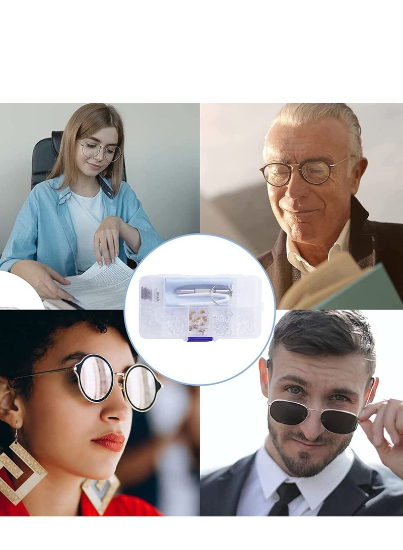 لاصقة نظارات العين منصات الأنف 25 زوجًا من وسادات الأنف السيليكون المسمار في وسادة الأنف المضادة للانزلاق منصات الأنف طقم إصلاح النظارات مع مسامير مفك البراغي الملقط وقطعة قماش للتنظيف