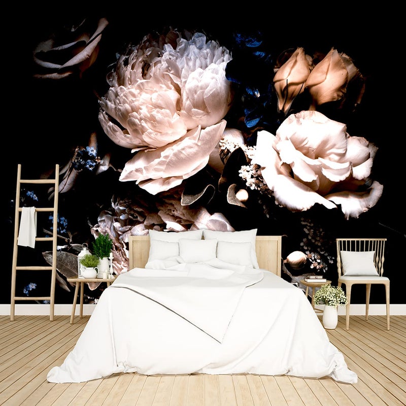BZHXBZ BZHXBZ  Black Peony Floral Wallpaper Bedroom Pink Botanical Flowers Leaf murals Living Room tv Background Large Wall Mural Aesthetic Room Decor  137x96 Not Peel and Stick 