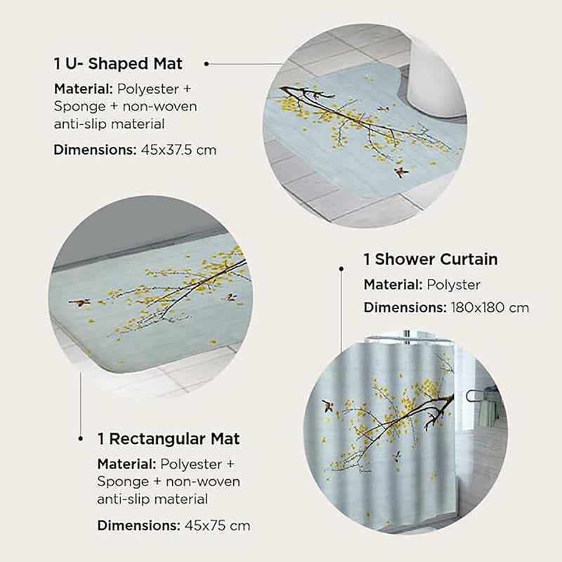 Kuber Industries Kuber Industries Shower Curtain & Bathmat Set | Non-Slip Bath mats for Bathroom | Easy-Slide Curtains | Polyester Curtain or Bathmat for Bath Décor | YF9-3T | 3 Pcs Set | Multicolor  - Image 3