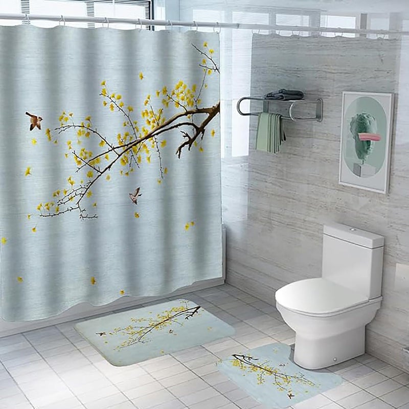 Kuber Industries Kuber Industries Shower Curtain & Bathmat Set | Non-Slip Bath mats for Bathroom | Easy-Slide Curtains | Polyester Curtain or Bathmat for Bath Décor | YF9-3T | 3 Pcs Set | Multicolor  - Image 1