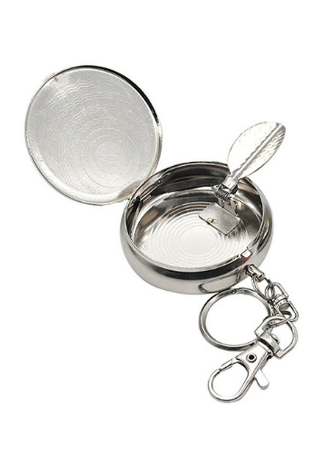 1PC Portable Pocket Ashtray Mini Stainless Steel with Key Chain Silver - Image 2