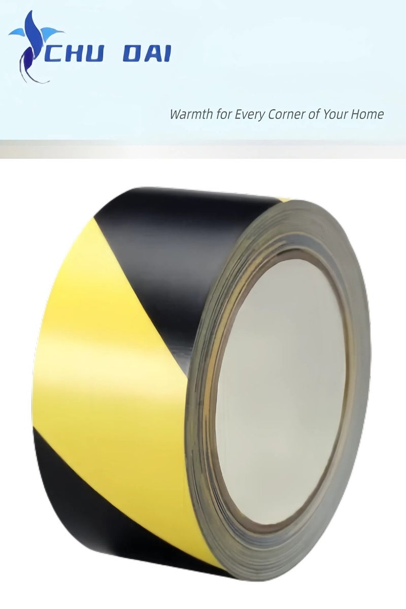 تشو داي (48 مم × 33 م) شريط أرضي للتحذير من المخاطر باللونين الأسود والأصفر • 2 بوصة × 108 قدم - مثالي للجدران والأرضيات والأنابيب والمعدات - Image 1