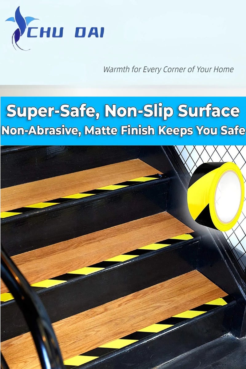 تشو داي (48 مم × 33 م) شريط أرضي للتحذير من المخاطر باللونين الأسود والأصفر • 2 بوصة × 108 قدم - مثالي للجدران والأرضيات والأنابيب والمعدات - Image 4