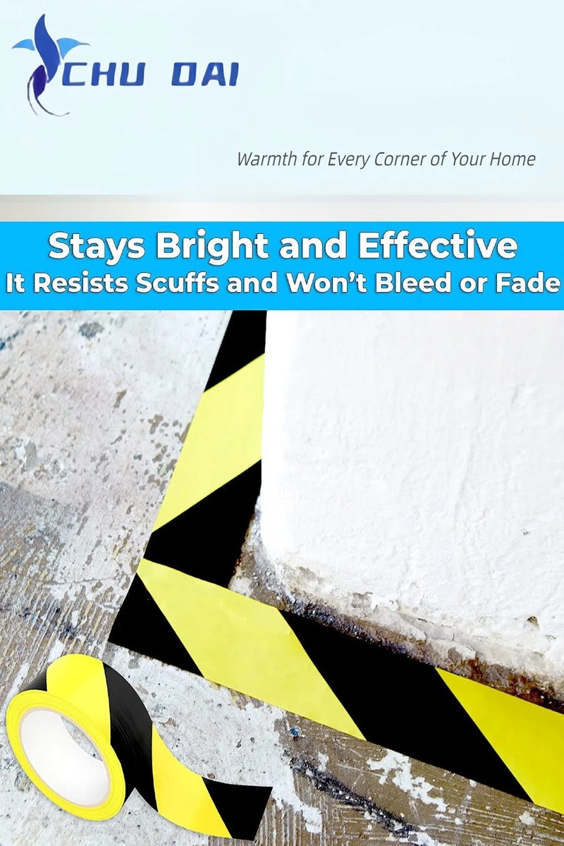 تشو داي (48 مم × 33 م) شريط أرضي للتحذير من المخاطر باللونين الأسود والأصفر • 2 بوصة × 108 قدم - مثالي للجدران والأرضيات والأنابيب والمعدات - Image 3