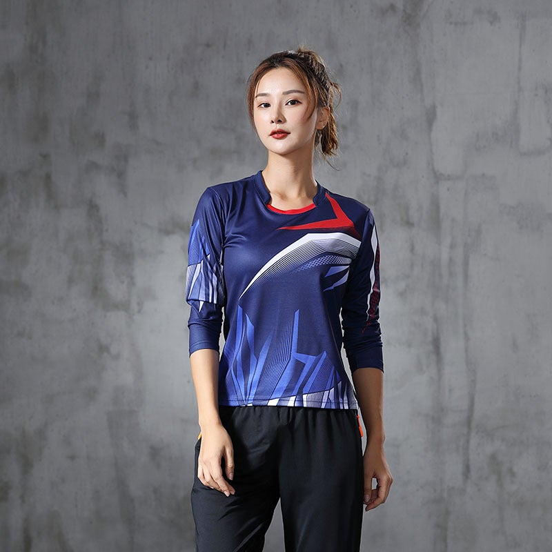 Generic Summer new outdoor sports fitness running badminton training suit 150g sports leisure long sleeve top womens Blue  - Image 2