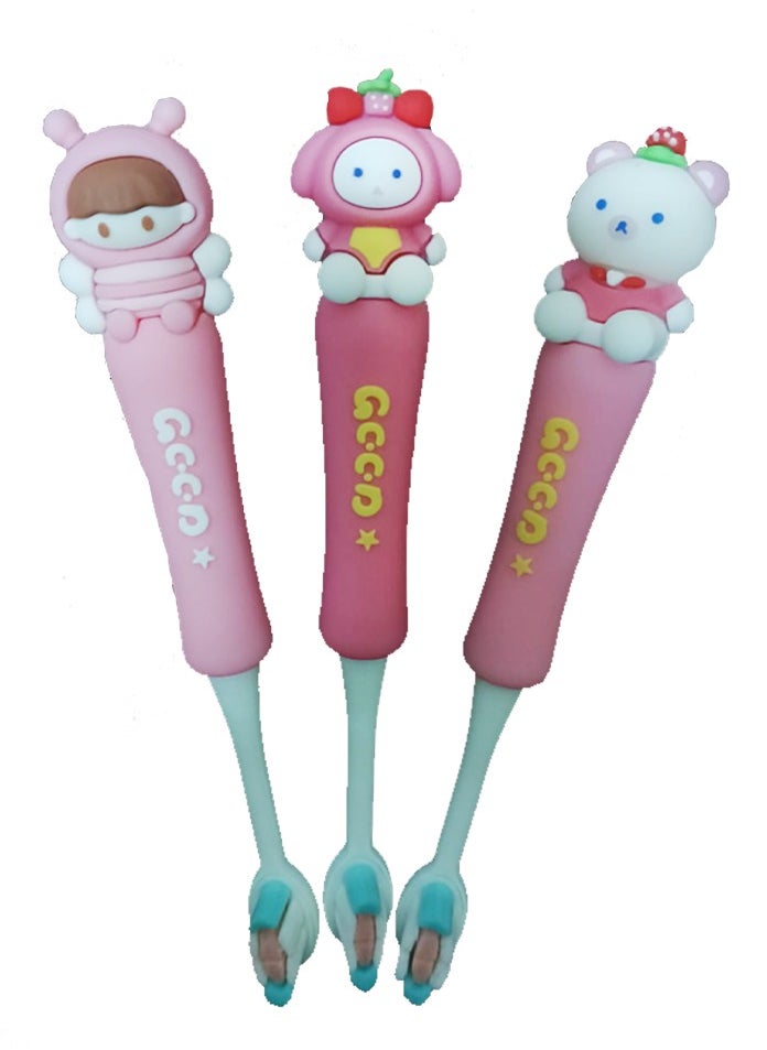 Tooth Care - Cartoon Children Soft 3Pcs Toothbrush (2-6 Years Old) pink - Image 1