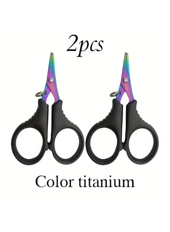 2pcs Colorful Titanium Coated Stainless Steel Fishing Scissors Heavy Duty Anti Slip Serrated Edges - Image 1