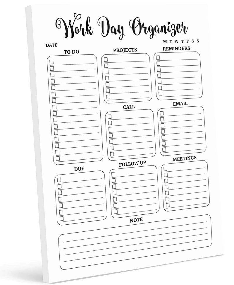 Inkdotpot Work Day Schedule Planner, Personal Organizer- Home- and Office Work Journal- 50 Undated Pages for Daily Tasks- Tear Off Notepad- Notes- (8.5x11) Daily Task Organizer- to-Do List Pad - Image 1