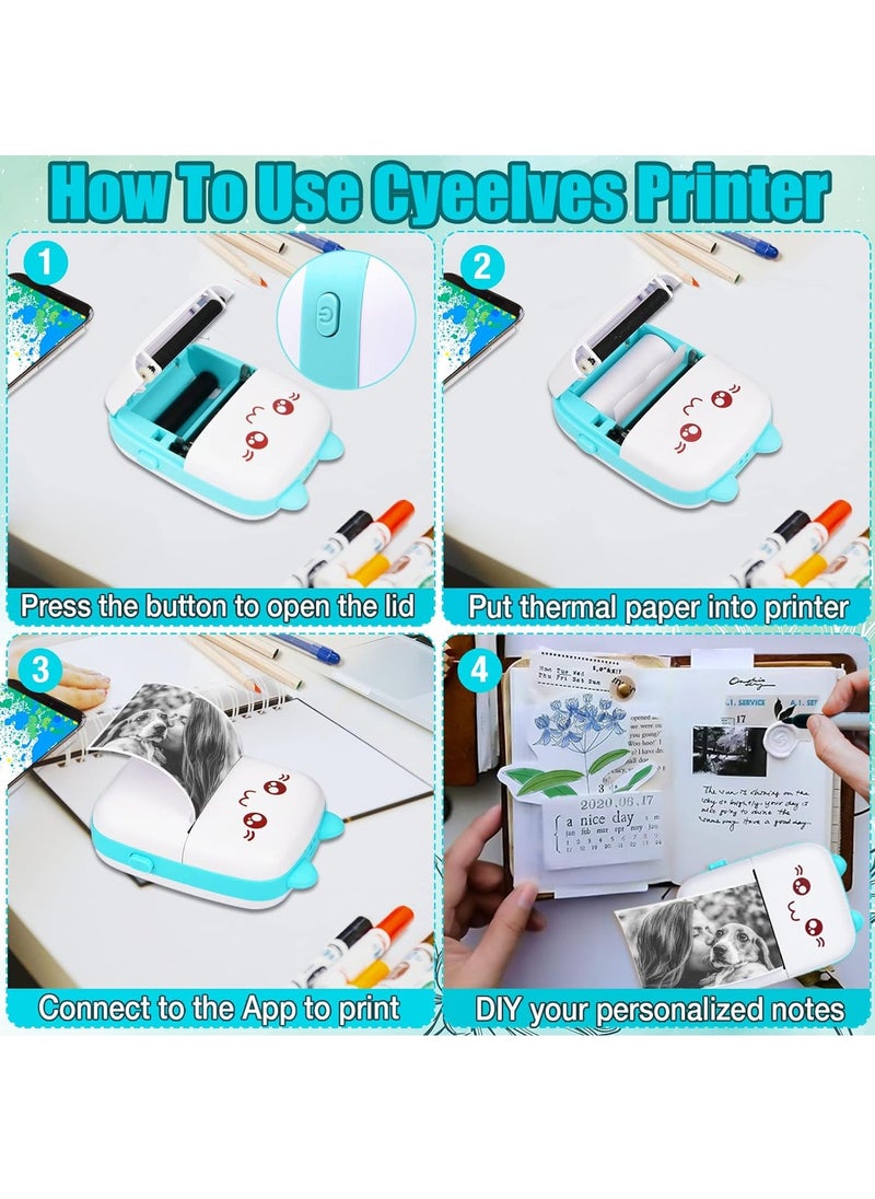 Gerenic Portable Mini Printer, Mini Thermal Printer, Mini Pocket Printer with Colored Paper*3, Self-adhesive Stickers*5, Watercolored Pens*5 and Stickers, Mini Photo Printer, Wireless Bluetooth Smart Phone In  - Image 4
