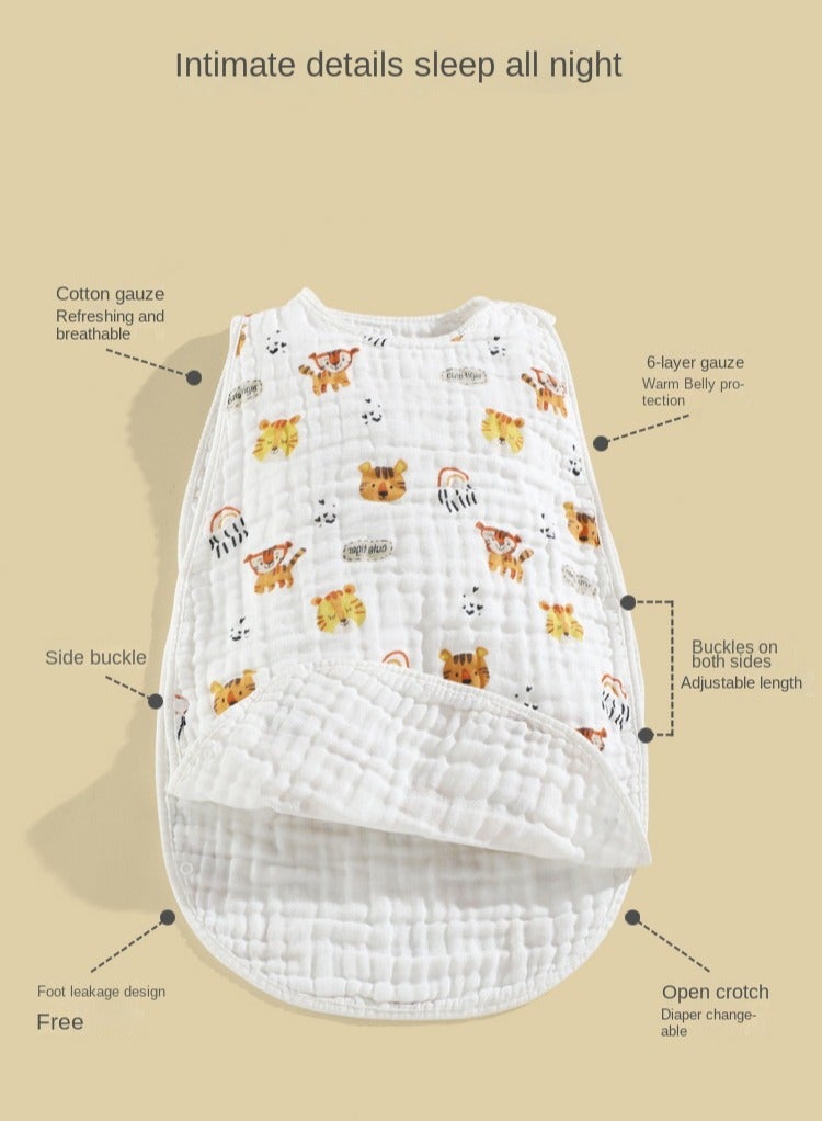 100% Cotton Kids Summer Sleeping Bag - Vest Style, 6-Layer Gauze, 1-5 Years - Image 4