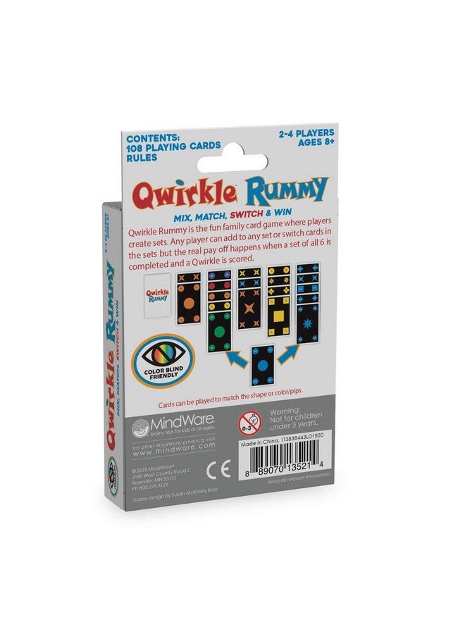 مايندوير MindWare Qwirkle Rummy Color Blind-Friendly Edition- من السهل اللعب للعبة الورق المفضلة للعائلة التي تعاني من ضعف الرؤية والعائلية Twist on Qwirkle - تحدي الدماغ الممتع - استراتيجية الأطفال والكبار - 2-4 لاعبين - Image 2