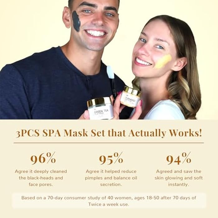 ANAI RUI Christmas Face Mask Gift Set, Turmeric Clay Mask - Green Tea Mask - Dead Sea Minerals Mud Mask, Bulk Christmas Gifts for Women/Tees Girls Stocking Stuffers2.5 oz each - Image 4