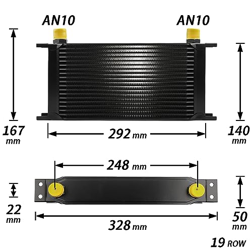 ZHSYMX 19 Row AN10-10AN Stacked Plate Oil Cooler With 6AN 8AN Adapter Universal Engine Transmission British Radiator Oil Cooler Condenser Aluminium Alloy Black - Image 3