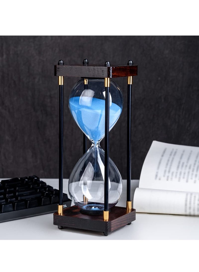 SOLARAE ساعة رملية، 60 دقيقة ساعة رملية خشبية عتيقة للرجال والنساء ساعة هادئة للمنزل والمكتب والمطبخ وزينة الزفاف والزخارف زرقاء - Image 1