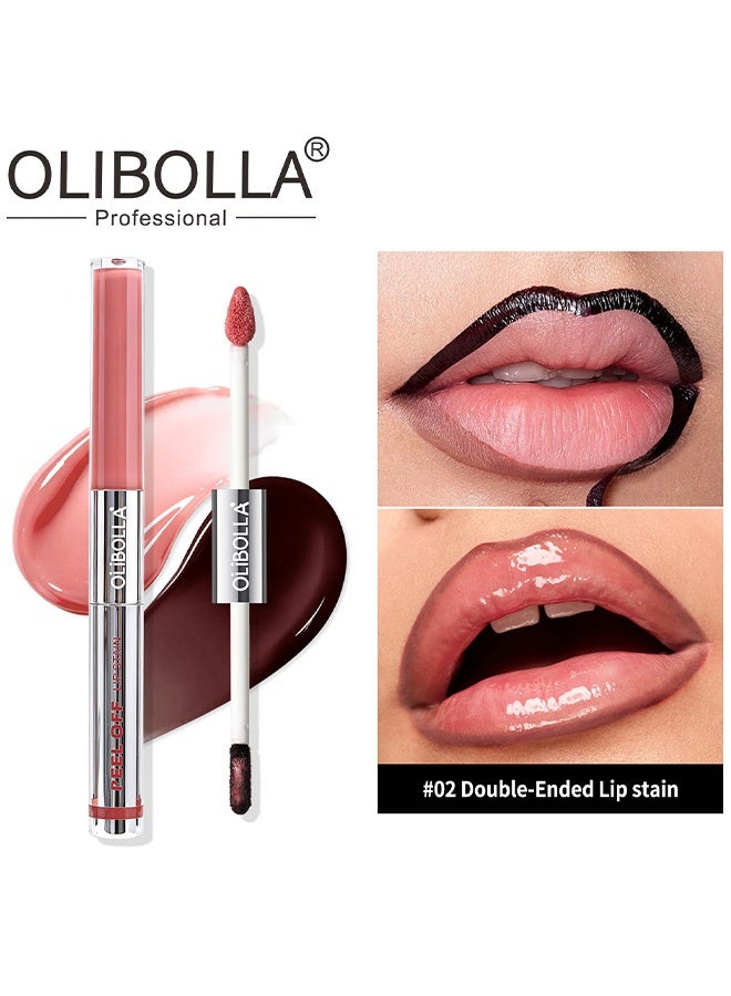 OLIBOLLA Peel-Off Lip Tint Stain,Glossy Lip Tint 2 In 1, Waterproof Non Transfer Glossy Lip Color Plumping Lip Gloss for Daily Makeup 02# - Image 2