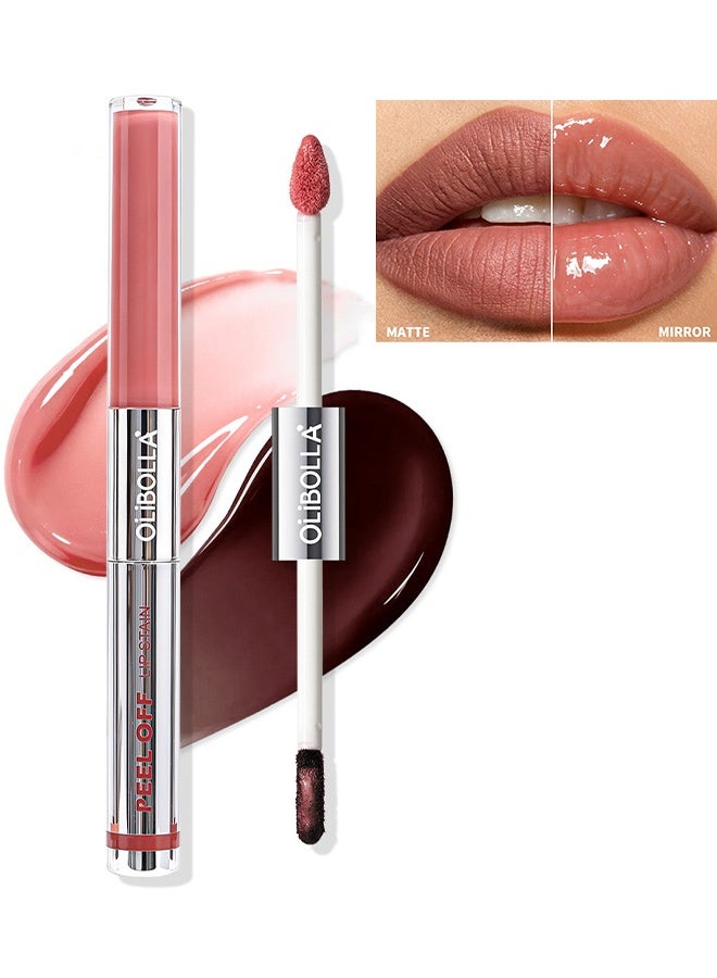 OLIBOLLA Peel-Off Lip Tint Stain,Glossy Lip Tint 2 In 1, Waterproof Non Transfer Glossy Lip Color Plumping Lip Gloss for Daily Makeup 02# - Image 1