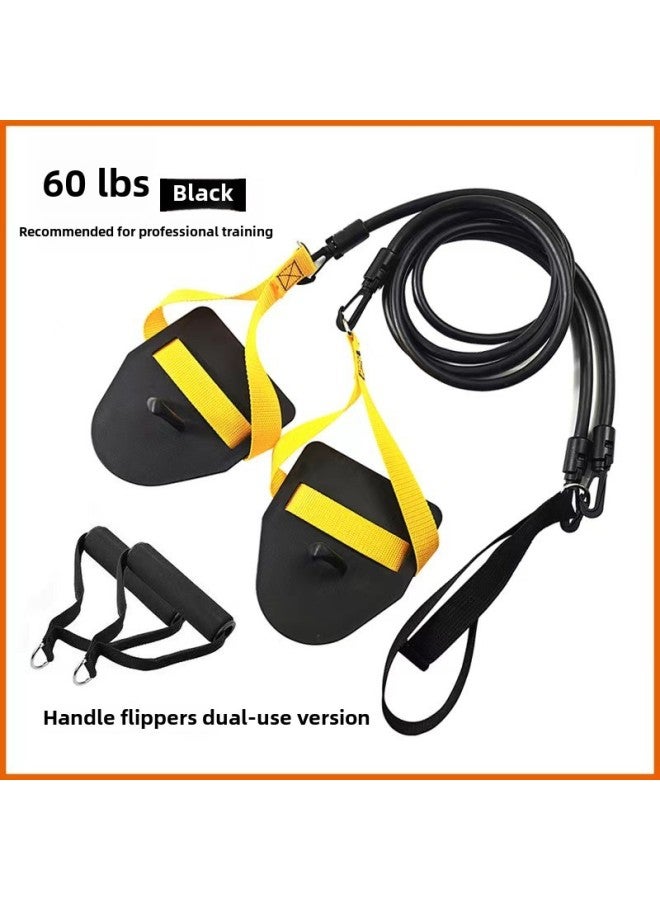 Generic Professional Swimming Trainer Resistance Rope Children's Adult Beach Arm Strengthener Hand Paddle Free Swimming Simulation Train-Color:Flipper Handle Dual-use [60 Pounds] Black [ordinary 2.4 Meters]]  - Image 1