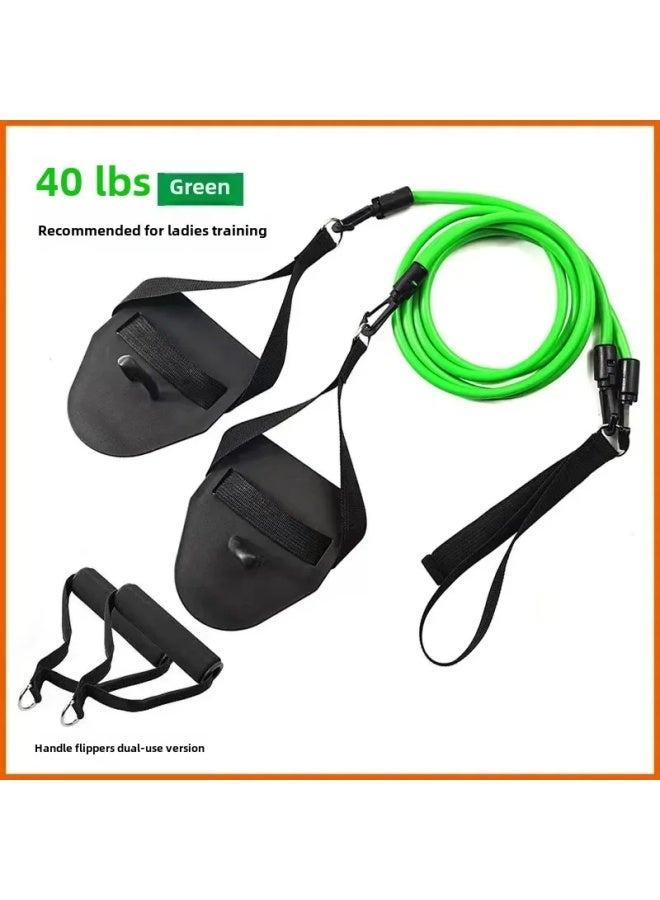 Generic Professional Swimming Trainer Resistance Rope Children's Adult Beach Arm Strengthener Hand Paddle Free Swimming Simulation Train-Color:Flipper Handle Dual-use [60 Pounds] Black [ordinary 2.4 Meters]]  - Image 4