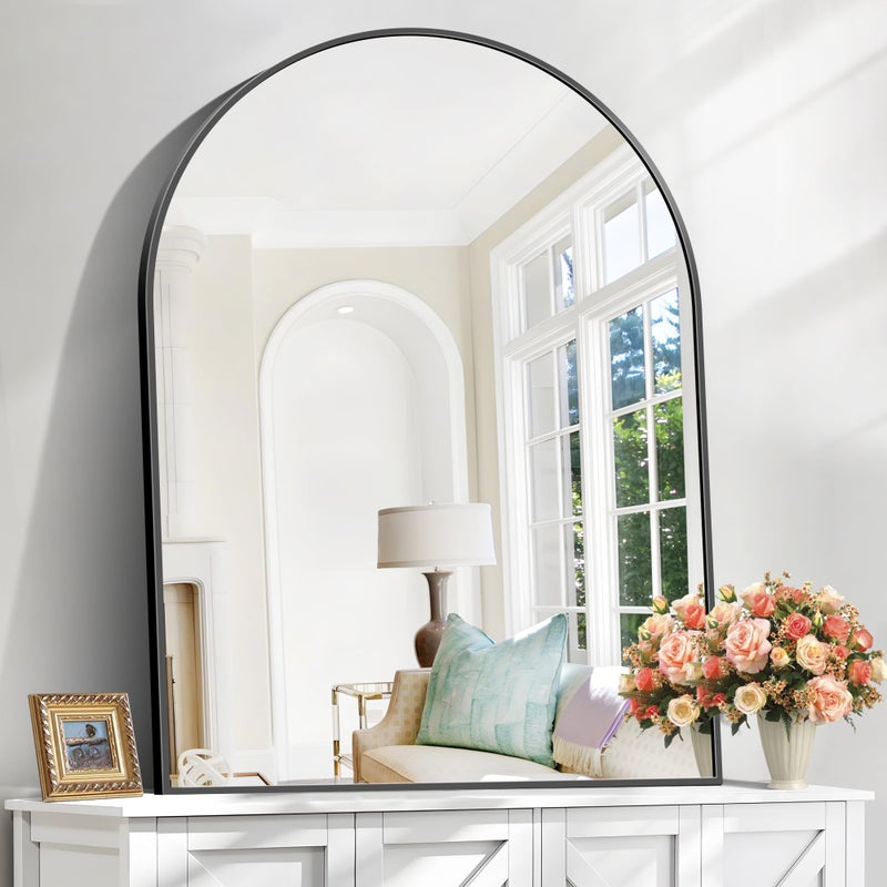 COFENY Arched Bathroom Mirror, 36x48IN Black Bathroom Mirror with Metal Frame, Wide Wall Mounted Mirrors Decor Modern Dresser Mirror for Bedroom Living Room Entryway - Image 2