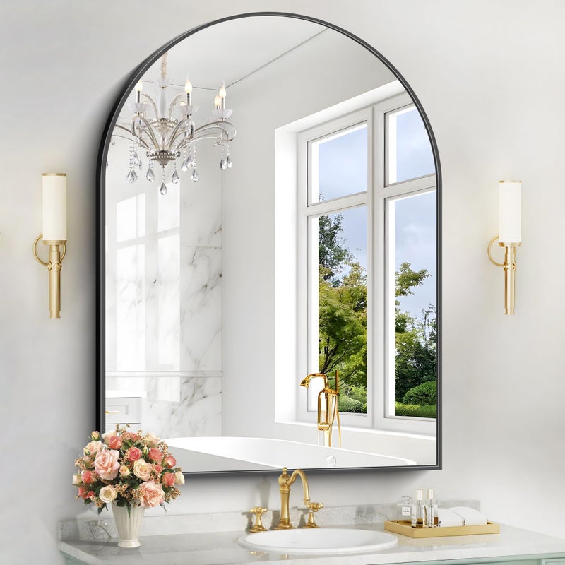 COFENY Arched Bathroom Mirror, 36x48IN Black Bathroom Mirror with Metal Frame, Wide Wall Mounted Mirrors Decor Modern Dresser Mirror for Bedroom Living Room Entryway - Image 3