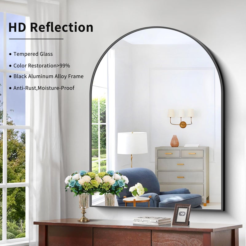 COFENY Arched Bathroom Mirror, 36x48IN Black Bathroom Mirror with Metal Frame, Wide Wall Mounted Mirrors Decor Modern Dresser Mirror for Bedroom Living Room Entryway - Image 5