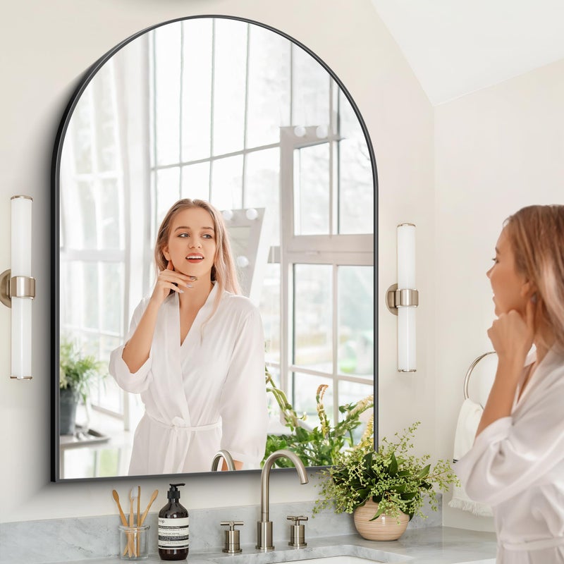 COFENY Arched Bathroom Mirror, 36x48IN Black Bathroom Mirror with Metal Frame, Wide Wall Mounted Mirrors Decor Modern Dresser Mirror for Bedroom Living Room Entryway - Image 4