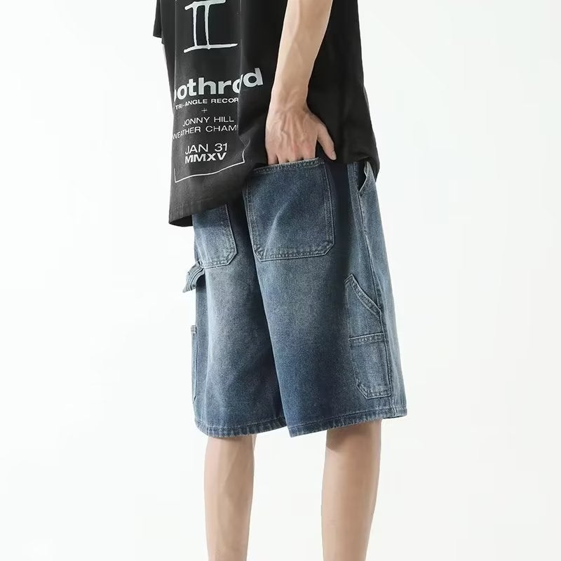 Summer Casual Loose Denim Shorts dark blue  - Image 4