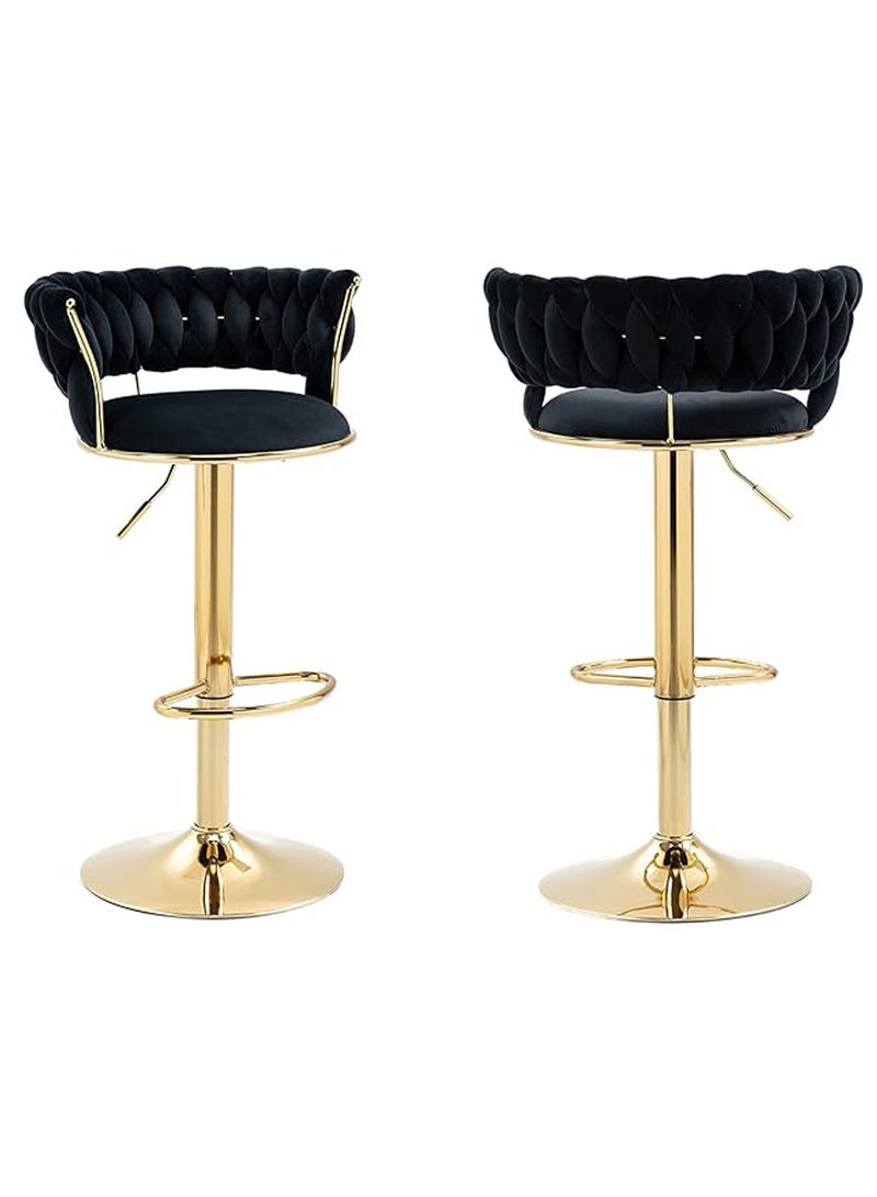 DubaiGallery Velvet Swivel Bar Stools, Adjustable Counter Height Bar Stool with Woven Back, Upholstered Kitchen Dining Chairs, Modern Bar-stools for Kitchen Island, Cafe, Pub, Bar Counter - Image 4