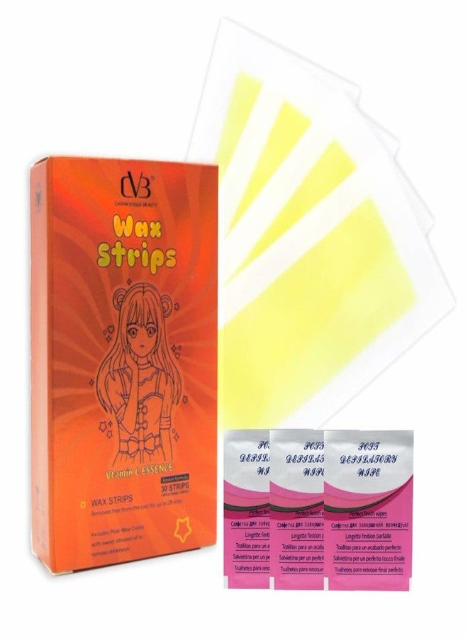 CVB Korean Formula Wax Strips for Women | 30 Body Hair Removal Strips | Removes Hair from the Root for Up to 28 Days | Includes Sweet Almond Oil Post-Wax Cloths & 3 Finish Wipes - Image 1
