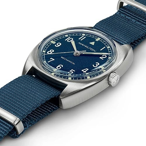 Hamilton Watch Khaki Aviation Pilot Pioneer Mechanical | Swiss Made | 36mm x 33mm Stainless Steel Case | Blue Dial Analog Watch | Blue Textile NATO Strap (Model: H76419941) - Image 3