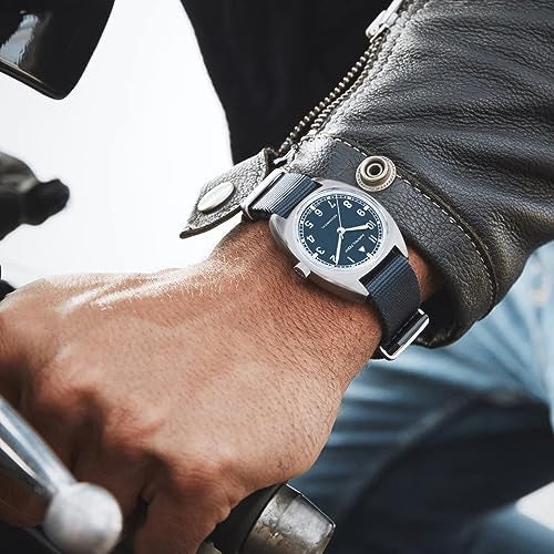 Hamilton Watch Khaki Aviation Pilot Pioneer Mechanical | Swiss Made | 36mm x 33mm Stainless Steel Case | Blue Dial Analog Watch | Blue Textile NATO Strap (Model: H76419941) - Image 4