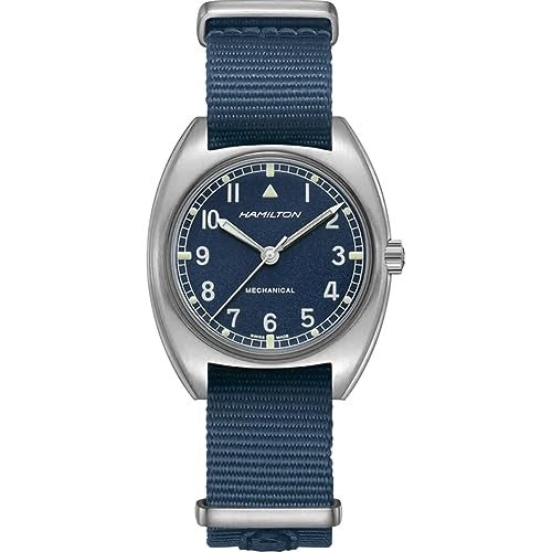 Hamilton Watch Khaki Aviation Pilot Pioneer Mechanical | Swiss Made | 36mm x 33mm Stainless Steel Case | Blue Dial Analog Watch | Blue Textile NATO Strap (Model: H76419941) - Image 1