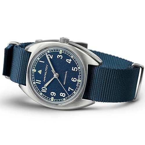 Hamilton Watch Khaki Aviation Pilot Pioneer Mechanical | Swiss Made | 36mm x 33mm Stainless Steel Case | Blue Dial Analog Watch | Blue Textile NATO Strap (Model: H76419941) - Image 2