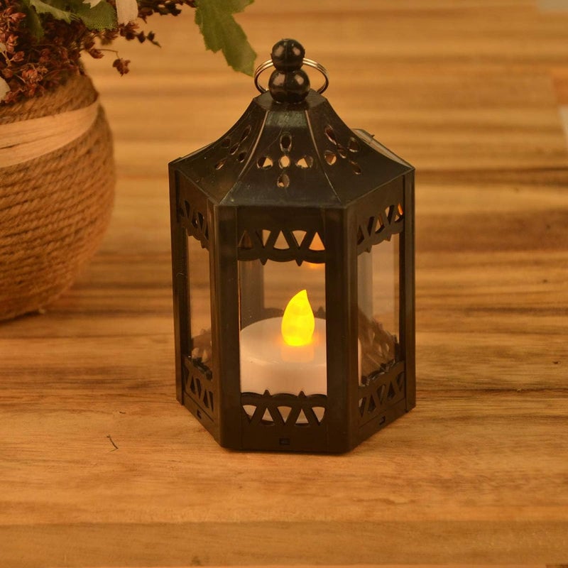 zkee Mini Star Lantern with Flickering LED,Battery Included,Christmas Decorative Indoor Candle Lantern（Set of 8,Black） - Image 2