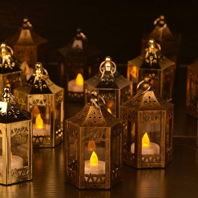 zkee Mini Star Lantern with Flickering LED,Battery Included,Christmas Decorative Indoor Candle Lantern（Set of 8,Black） - Image 4