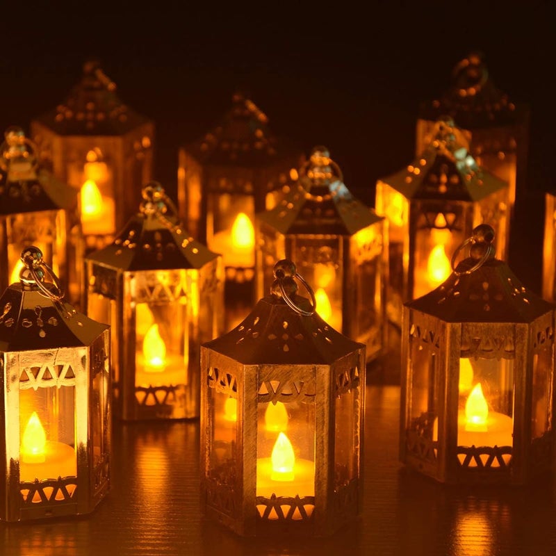 zkee Mini Star Lantern with Flickering LED,Battery Included,Christmas Decorative Indoor Candle Lantern（Set of 8,Black） - Image 5