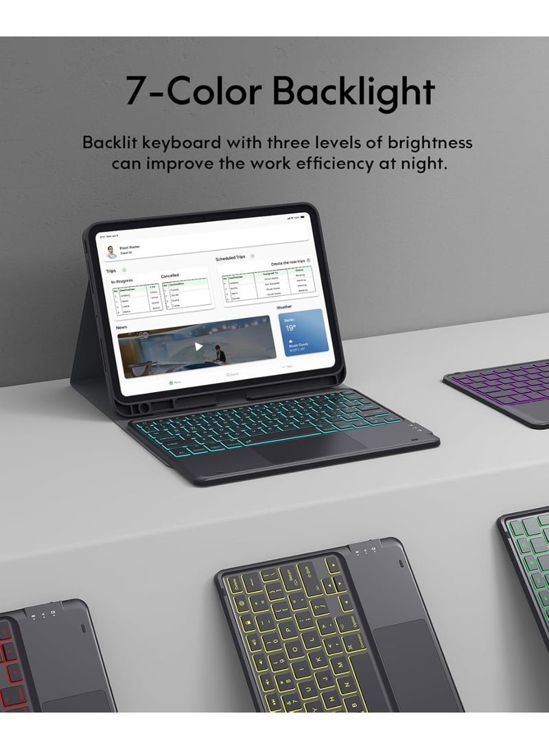 جراب لوحة مفاتيح عربي/إنجليزي لجهاز iPad Pro 11 بوصة (إصدار M4-2024 / M5-2025)، لوحة مفاتيح مغناطيسية قابلة للفصل بإضاءة خلفية بـ 7 ألوان، لوحة تتبع متعددة اللمس، غطاء حامل قابل للطي مع مكان لقلم Apple، قناتان بلوتوث - Image 4
