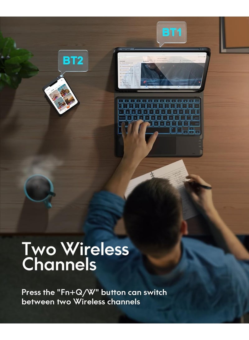 جراب لوحة مفاتيح عربي/إنجليزي لجهاز iPad Pro 11 بوصة (إصدار M4-2024 / M5-2025)، لوحة مفاتيح مغناطيسية قابلة للفصل بإضاءة خلفية بـ 7 ألوان، لوحة تتبع متعددة اللمس، غطاء حامل قابل للطي مع مكان لقلم Apple، قناتان بلوتوث - Image 5