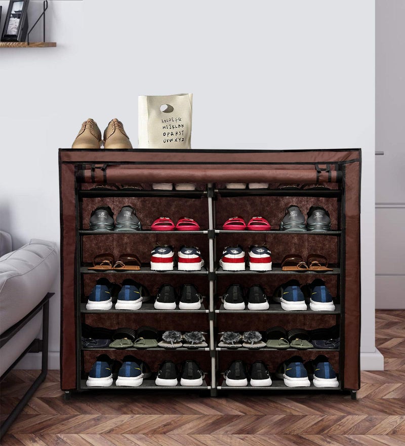 ROBMOB Multipurpose Foldable 12 Layer Shoe Rack Metal Shoe Stand, Organiser Shoe Rack for Home & Office (Brown, Metal), Cm - Image 1