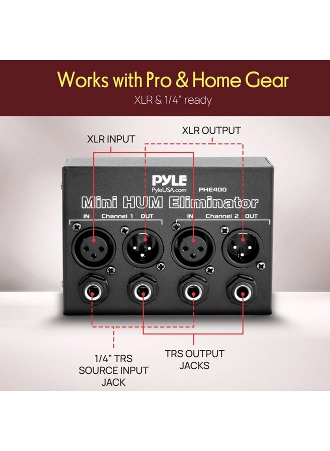 Pyle PRO Compact Mini Hum Eliminator Box - 2 Channel Passive Ground Loop Isolator, Noise Filter,AC Buzz Destroyer,Hum Killer w/ 1/4" TRS Phone,XLR Input/Output,Uses 1:1 Isolation Transformer PHE400 - Image 4