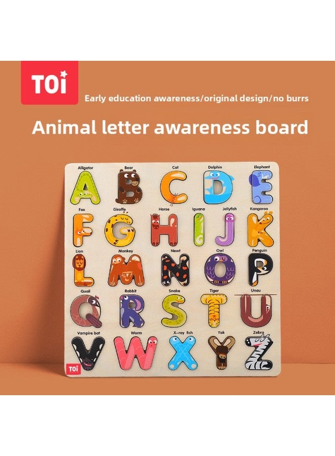 TOI Puzzle Toy 1-2-3-4 Years Old Baby Children Wooden Puzzle Shape, Letter Cognitive Puzzle Teaching Aware-Color:TOI Animal Alphabet Board - Image 2
