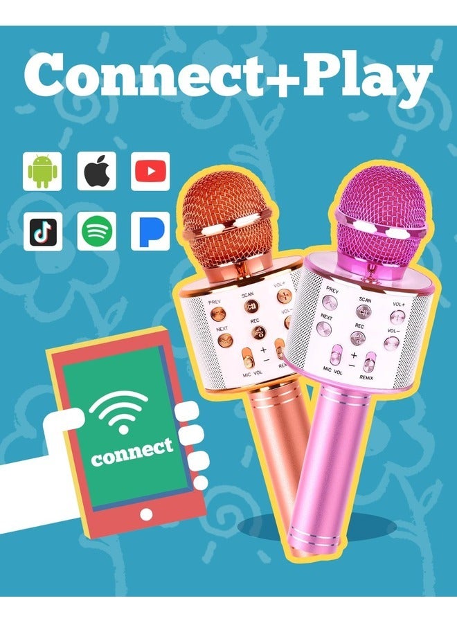 ELTRAZONE 2-Pack Bluetooth Karaoke Microphones for Kids: Portable Singing Toys in Rose Gold & Pink - Perfect Birthday Gifts - Image 3