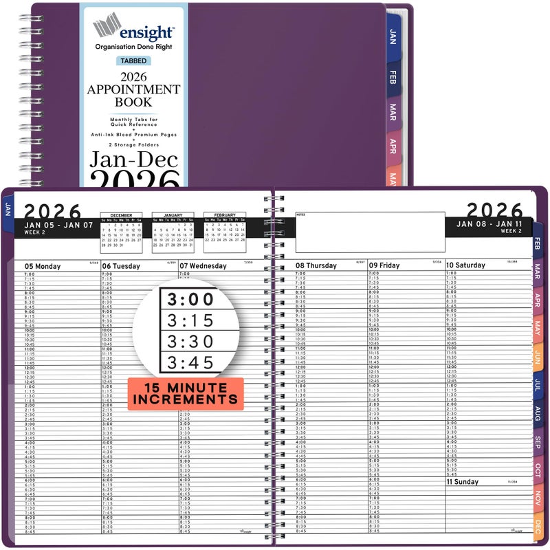 Ensight 2026 Appointment Book and Planner 8.5" x 11" Large Hourly Weekly Daily Schedule Book with Tabs, 15 Minute Time Slots, Purple Calendar Organizer Jan 2026â€“Dec 2026 Appointment Planner - Purple - Image 1